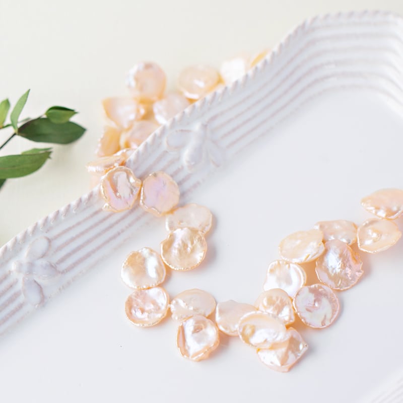 Keshi freshwater pearls are shown. 