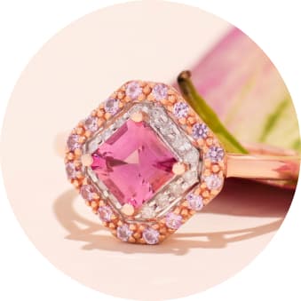 pink stone ring in rose gold