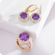 purple birthstone drop down earrings and ring