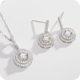 diamond necklace and matching drop earrings