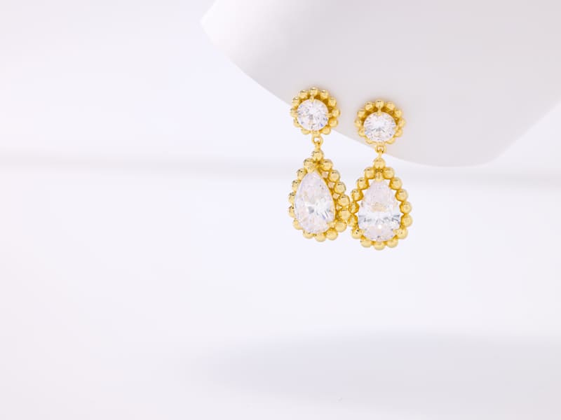 Rachel Zoe white gemstone in gold dangle earrings 
