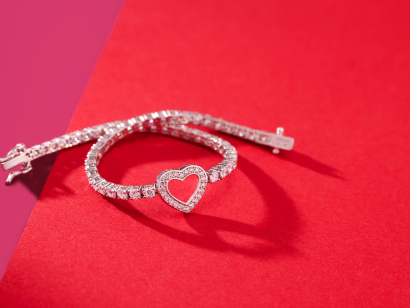 silver white gemstone heart bracelet 