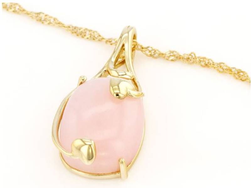 pink opal 18k yellow gold over sterling silver solitaire pendant 