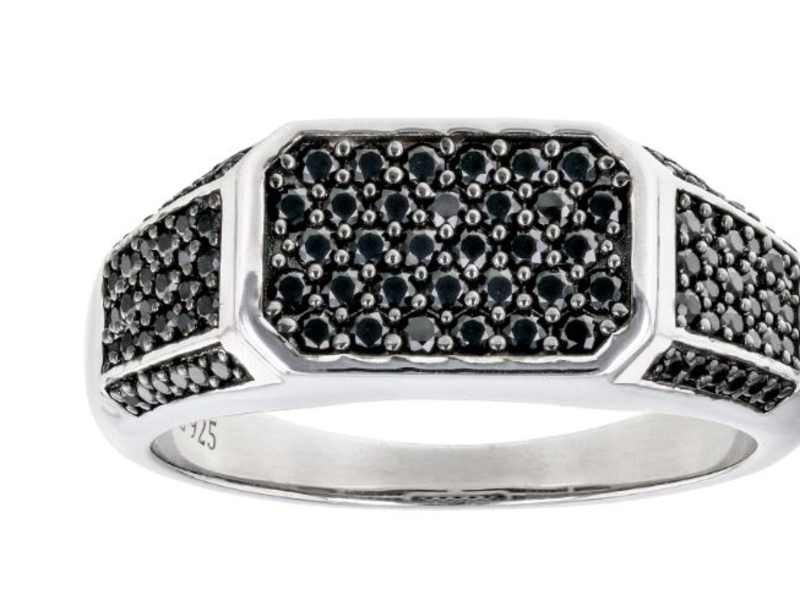round black spinel rhodium over sterling silver men's pave ring 