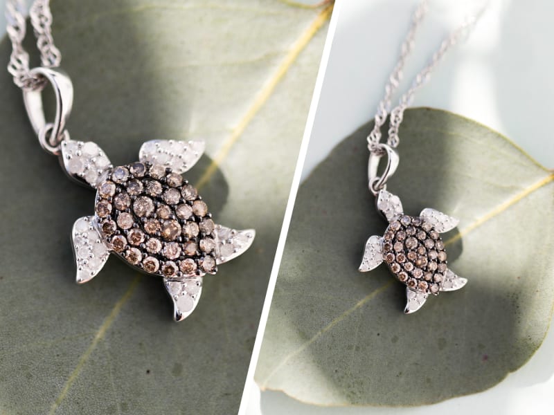 a brown diamond turtle metal necklace 