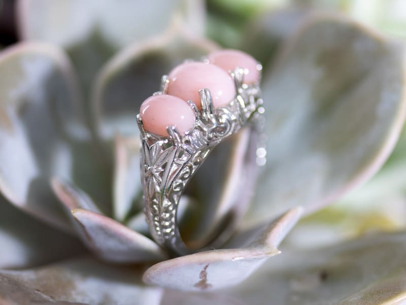 Pink Peruvian Opal Sterling Silver Ring 