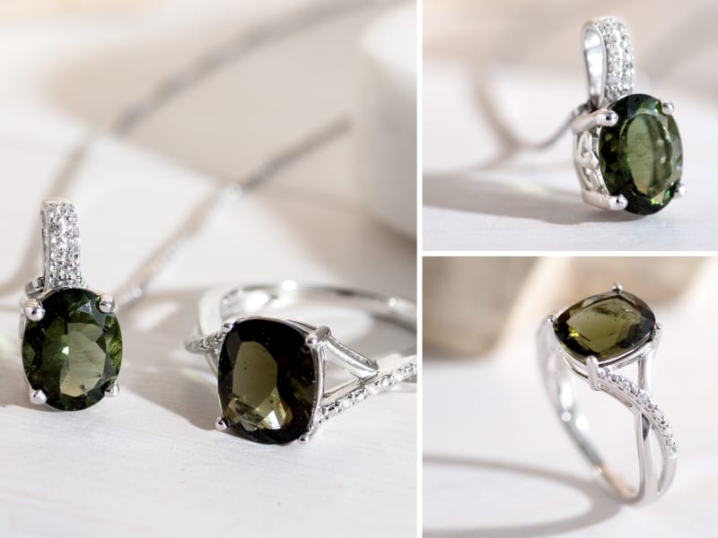 Moldavite Ring and Earrings 