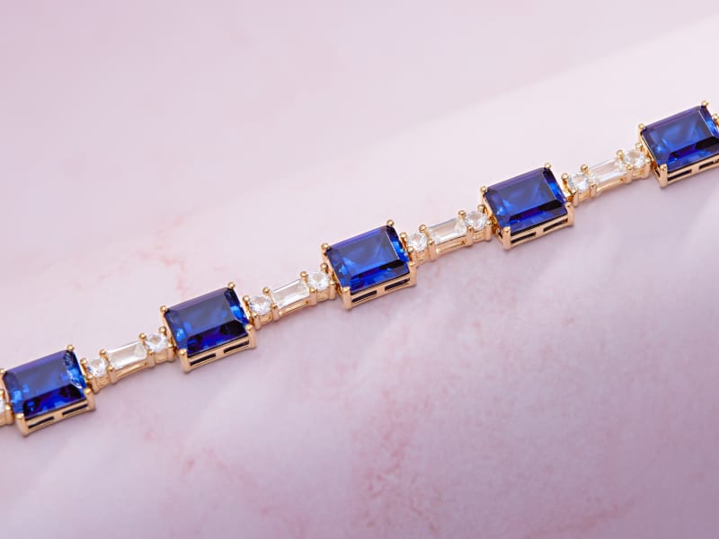 Blue lab created sapphire yellow gold bracelet 