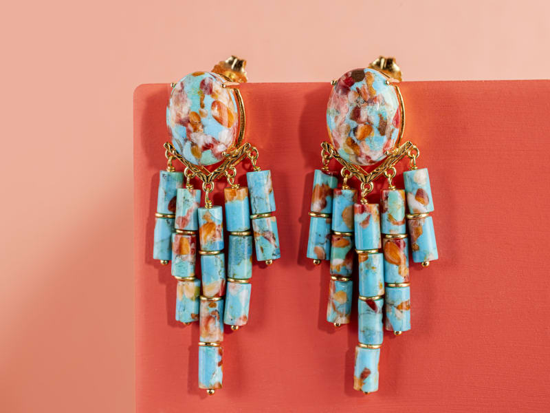 A pair of statement dangle turquoise earrings 