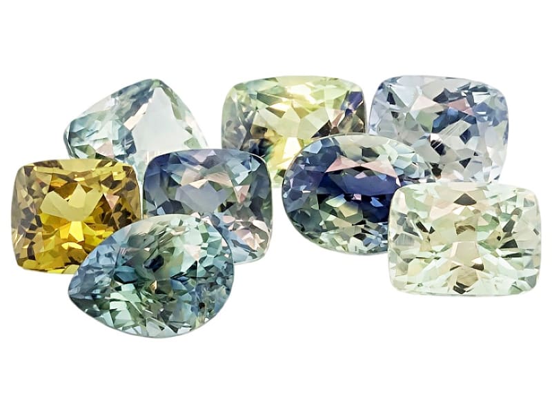 Multiple sapphire gemstones in various colors 