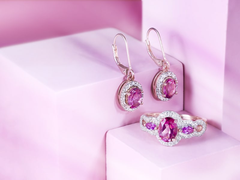 Pink Topaz Rose Gold Over Sterling Silver Earrings and Ring 