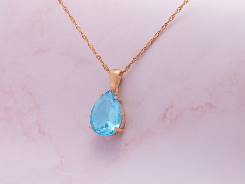 Swiss Blue Topaz 18k Yellow Gold Over Silver Pendant With Chain 